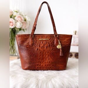 Brahmin Medium Asher Tote in Pecan Quiet Luxury Croc Embossed Leather Purse
